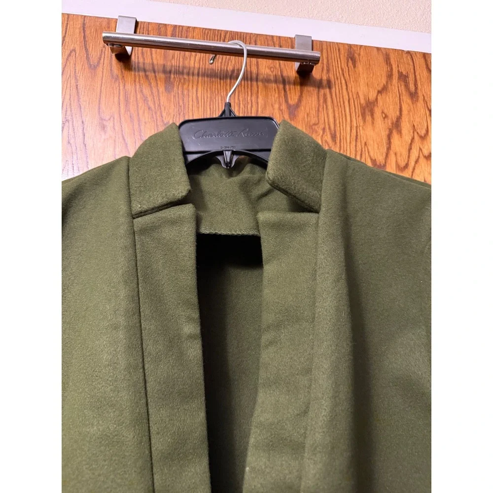 Womens Olive Green Open Front‎ Collarless Long Sleeve Coat XL